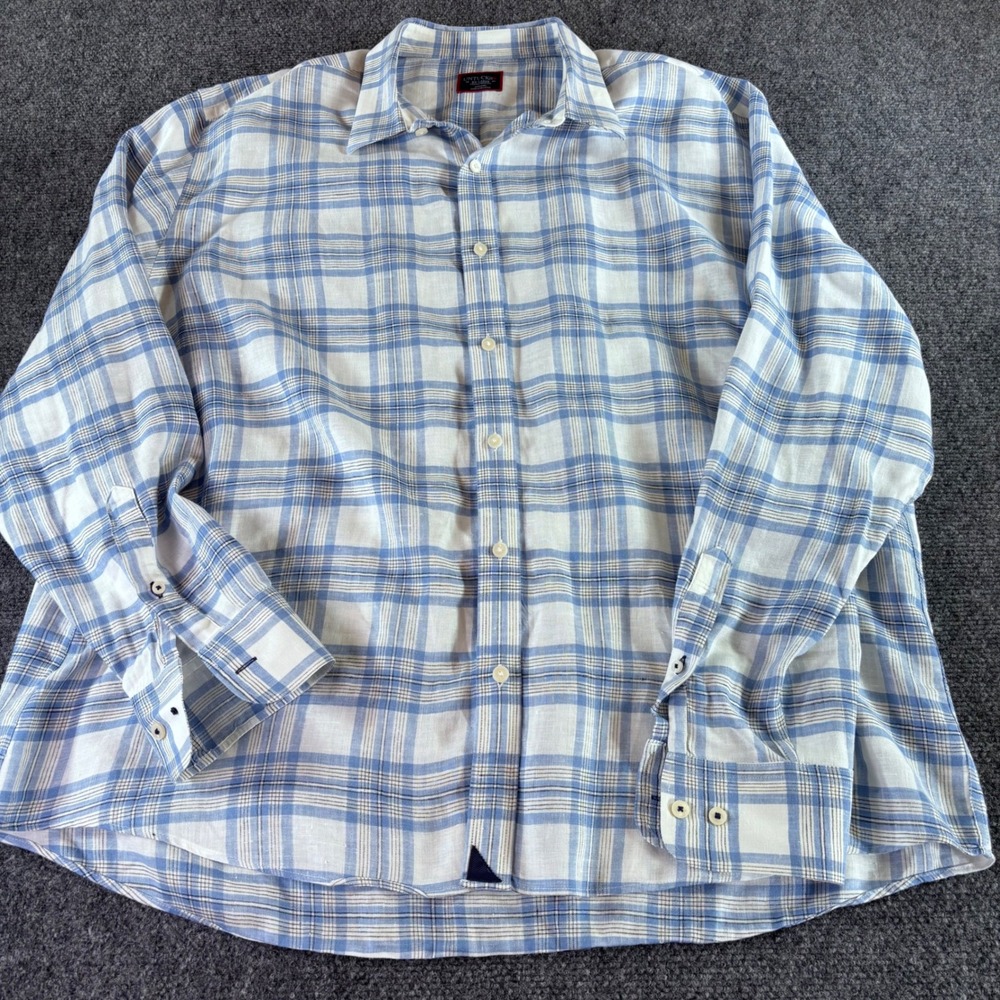 UNTUCKit Button Down Shirt Mens XXL Blue Plaid 100% Linen Wrinkle Resistant